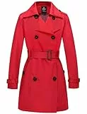 Wantdo Damen Mantel Lang Trenchcoat Frühling Winddicht Übergangsmantel Mantel Elegant Sommer Mäntel Schulterklappen mit Gürtel Slim Fit Jacken Rot 42