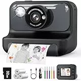 Hangrui Sofortbildkamera Kinder, 2,4 Zoll Kinderkamera Sofortbildkamera mit 32G Karte & Druckpapier, 1080P Kamera Kinder Sofortdruck mit Farbige Stifte, Geschenk für Kinders 3-12 Jahren-Schwarz