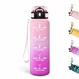 Trinkflasche, 500ML BPA-Frei, Wasserflasche, Auslaufsicheres Schlossdesign, Flasche, Trinkflasche Sport Mit Zeitmarkierung, Trinkflaschen für Schule, Sport, Yoga, Camping Auslaufsichere - Rosa&Rosa