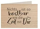 myZirbe Holzkarte - KOSTBARE ZEIT MIT DIR - Besondere Grußkarte, Liebeskarte, Jahrestags Karte, Freundschafts Karte, Postkarte, Geschenkkarte, Klappkarte, Einladung, Holzart:Eiche