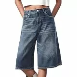 Hsternexy Jeans Shorts Damen Sommer Weites Bein Bermuda Shorts Kurze Hosen Knielang Jeansshorts Denim Baggy Arbeitshose High Waist Caprihose Jeans Hotpants Y2K Kurz Jeanshose