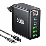 HSSNS 300W USB-C Ladegerät, 6 Port USB Ladegerät Mehrfach Schnellladegerät mit 3 USB-C und 3 USB-A, GaN PD Charger für MacBook iPad Pro/Air, iPhone 17 16 15 Pro Max, Samsung usw.