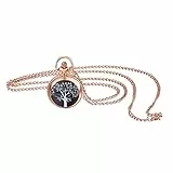JewelryWe Taschenuhr Damen Elegant Baum des Lebens Analog Quarz Uhr mit Halskette Kette Pocket Watch Geschenk Rosegold