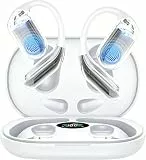 EUQQ Open Ear Kopfhörer 50 Std Kabellos Bluetooth 6.1 HiFi Kopfhörer mit Flexiblem Ohrhaken 4 ENC Mic 1 std Schnellladung Doppel LED Ladebox Smart Touch Over Ear Ohrhörer für Sport Running (Silber)