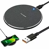 15W Kabelloses Ladegerät Metall – Induktive Ladestation Schnellladen für Samsung Galaxy, für AirPods – LED Anzeige – Dünnes Ladepad mit Rutschfester Unterseite – 15W/10W/7,5W/5W