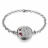 JewelryWe Schmuck Damen Aromatherapie Armband, Edelstahl Hohle Baum des Lebens Aroma Öle Diffuser Duft Diffusor Locket Medaillon Charm-Armband Armkette, Silber