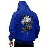 Generisch Herren Hoodie schwarz Oversized weiß grau Herbst Winter, 2025 Hoodie Pullover Herren - Hoody Mit Kapuze Backprint Hoodies Herbst Kapuzenpullover Blau S