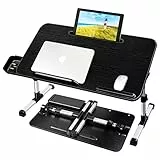 AirOpen Laptoptisch fürs Bett, Höhenverstellbar, Winkelverstellbar, Betttisch Klappbar mit Schublade, Tablet-Ständer, Laptop Tisch für Bett, Sofa, Couch, Boden (60 x 34 cm, Schwarz)