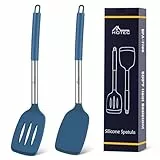 Hotec Hitzebeständiger Silikon-Spatel, Lochspatel-Kochgeschirr-Set Kochutensilien (34,8 cm Klassisches Blau)