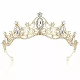 Raxfekro Krone Damen, Tiara Hochzeit, Krone Braut, Kristallkrone Strass Krone, Hochzeit Diadem für Hochzeiten, Abschlussbälle, Festumzüge, Prinzessinnenpartys, Geburtstagsfeiern Usw (Gold)