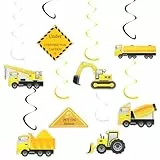 Amosfun 16-Teiliges Baustellen Deko Zum HäNgen Aus Pvc Bunte Spiralgirlande FüR Kindergeburtstag Mit Lkw Und Bagger Motiven FüR Baustellen Party