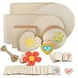 CYUaoao 73 Stück Unbehandeltes Holzplatte zum Basteln, Brandmalerei Holz mit Hanfseil, Herz, Rund und Quadratisch Holzscheiben Rohlinge für DIY Ornamente,Brandmalerei, Malerei, Schreiben