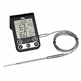 TFA Dostmann Küchen-Chef Digitales Grillthermometer/Bratenthermometer, Kontrolle der Kerntemperatur und Garraumtemperatur, mit Knickschutz und Alarmton, Schwarz, L 64 x B 20 (96) x H 99 (61) mm