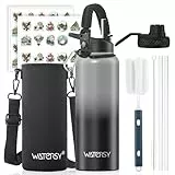 WATERSY Isolierte Edelstahl Thermosflasche 40oz Vakuumisolierte Trinkflasche mit 2 Deckel Auslaufsichere Wasserflasche 1200 ml Doppelwand Flasche Metall Sport für Sport, Schule