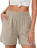 Leversic Kurze Hose Damen Sommer High Waist Causal Elastisch Bermuda Shorts mit Taschen, 052-Braun, S