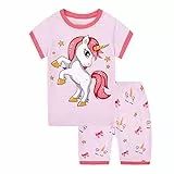 MIXIDON Mädchen Schlafanzug Kurz Kinder Sommer Baumwolle Kinder Pyjama 98 104 110 116 122 128 134 140 146,Pattern2,9 Jahre