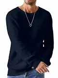 Elegancity Herren Rundrals Pullover Blau Einfarbig Strickpullover Loose Fit Grobstrick Pulli Warm Sweater Langarmshirt XL