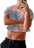 Runcati Herren T-Shirt Krawatte Dye Crop Tops mit Rundhals-Ausschnitt, Unisex Baumwolle Sommer Kurzarm Workout Hot Shirts Männer Mehrfarbig L