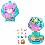 Polly Pocket Puppen und Spielset, Glitzerinsel-Schatulle, Reisespielzeug mit 1 Mini-Meerjungfrauenpuppe, Meerestieren und passendem Zubehör, JCB16