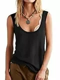 Tankaneo Damen Tank Tops Tifer U Ausschnitt Top Sommer Ärmellose Shirts Oversized Cami Tee Schwarz L