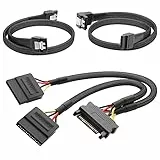 KabelDirekt – hochflexibles SATA Kabel, Stromkabel-Adapter 15-Pin SATA auf 2× 15-Pin SATA (30cm) + 7-Pin SATA-3-Datenkabel 6 Gbit/s, 90° gewinkelt (60cm) + 7-Pin SATA-3-Datenkabel 6 Gbit/s (60cm)
