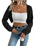 XuBa Bolero Damen Boleros Kurz Strickpullover Shrug Strickjacke Cardigan Sweater Solide Farbe Gerippt Crop Tops