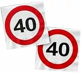 Folat 28374 Servietten 40 Geburtstag Rot Weiß Verkehrsschild - 33 x 33 cm - 20 Stück - Geburtstagsservietten, Papierservietten, Tischdekoration