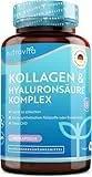 Hyaluronsäure Kollagen Hochdosiert Komplex - 180 Kapseln - Mit 7 zugesetzten Vitaminen - Biotin, Vitamin C & Selen und mehr - Laborgeprüft ohne Zusätze - In Deutschland Hergestellt von Nutravita