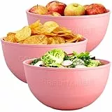 Greentainer Salatschüssel Groß 3er Set - Bruchsicher Schüsseln für Chips, Snacks & Salat -4L Servierschüssel aus Kunststoff BPA-frei,Spülmaschinen- und Mikrowellenfest- Rosa