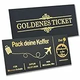 TMT Personalsiertes Goldenes Ticket Gutschein Rubbelkarte – REISE | Gutscheinkarte - Ready to Gift | Gutscheinverpackung für Reisegutschein, Kurzurlaub, Städtetrip, Flugticket, „Zeit statt Zeug“