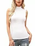 Irevial Rollkragenshirt Damen Rollkragen Tops Ärmerlos Rolli Top Basic Shirt Elegant Slim Fit Turtleneck Rollkragenpullover Weiß M