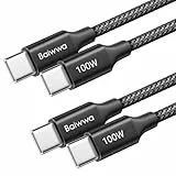 Baiwwa USB C auf USB C Kabel 100W, 2Stück 2M Ladekabel USBC to USBC Schnellladekabel für iPhone 16 15 Pro Max, Samsung S24 S23 Plus, Pixel, Switch -Schwarz
