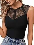 GORGLITTER Spitzenbody Schwarz Damen Elegant Tank Top Body Rippenstrick Body Mit Spitze Ärmellos Top