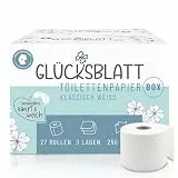 Glücksblatt Toilettenpapier Box, 3-lagig, 27 Rollen x 250 Blatt, 100% Zellstoff, Großpackung, superweiches Klopapier, WC Papier, wiederverwendbarer Vorratskarton
