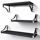 Pipishell 3 Stück Wandregal Holz und Metall, Wandregale zur Aufbewahrung, rustikaler Metalldraht, für Wohnzimmer, Schlafzimmer, Büro, Badezimmer oder Küche (Schwarz)