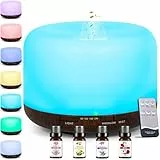 AQXONG 500ML Diffusor für Ätherische Öle, Aromatherapie Luftbefeuchter, 7 Farben LED Ultraschalldiffusor, Aromatherapie Diffusor mit Fernbedienung Geeignet für Wohnzimmer Schlafzimmer Yoga Büro