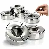 com-four® 6x Aschenbecher aus Edelstahl - Windaschenbecher mit abnehmbarem Deckel zum Schutz vor Flugasche - Ø 11 cm (006 Stück - Edelstahl)