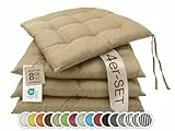 ZOLLNER 4er Set Sitzkissen in 40x40cm - gemütliche Stuhlkissen mit Bindebänder - waschbar bis 30°C - in Sand - Oeko Tex® Zertifiziert