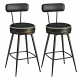 VASAGLE EKHO Kollektion - 360° drehbarer Barhocker, 2er Set, Hocker mit Rückenlehne für Kücheninsel, Kunstleder mit Nähten, Mid-Century-Modern-Stil, 65 cm hoch, Küche, Hausbar, tintenschwarz LBC089B01