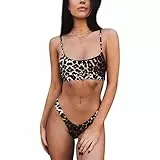 TSWRK Damen Bikini Set Sexy: Leopard Druck Push up Gepolstert Zweiteiliger Bandeau Badeanzug Bademode Größe M