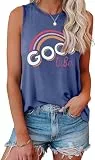 Cuptacc Tank Top Damen Lose Weich Monogramm Print Oberteil Sommer 2025 Rundhals Oversize Sleeveless Tops Für Damen Blau 2XL 50-52