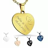 Hanessa Herz Kette in Gold – Personalisierte Halskette mit Gravur aus Edelstahl 50–60 cm – Individueller Schmuck für Frauen, Damen & Mädchen – Geschenk zum Geburtstag, Weihnachten & Hochzeitstag