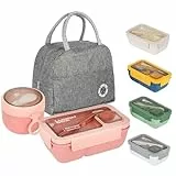 Esilihom Lunchbox Erwachsene, Auslaufsicher Bento Box Set mit Lunch-Tasche, Utensilien, Haferbehälter, für Männer, Frauen, Studenten, Büro, Schule, Lebensmittelaufbewahrung mit Gabel & Löffel, Rosa