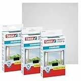 tesa Insect Stop Standard Fliegengitter für Fenster im 3er Pack - Insektenschutz zuschneidbar - Mückenschutz ohne Bohren - 3 x Fliegen Netz - 110 cm x 130 cm - Anthrazit