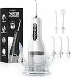 Munddusche Kabellos Elektrischer, Munddusche Testsieger 2025, 40 Tage Laufzeit, IPX7 Wasserdicht, 4 Druckmodi und 5 Aufsätzen inkl, 260ml Kompakt-Tank water flosser für Reise und Zuhause.Weiß