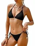 Yuson Girl Bikini Damen Set Neckholder Triangel Bikini Niedriger Taille Sexy String Bikini-Sets für Damen Brazilian Style Verstellbare Zweiteiliger Badeanzug Swimsuits(Schwarz, S)