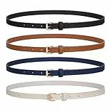 LEACOOLKEY 4 Stück Skinny Frauen Ledergürtel für Kleider Dünner Taillengürtel für Jeans Hosen mit Goldschnalle
