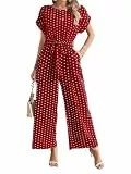 Canli4Y Jumpsuit Damen Kurzarm Punkte Overall Weites Bein Playsuit mit Bindegurt, Elegant Hosenanzug für Festlich, Party, Strand, Urlaub, Alltag Rot M