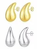 ASHYLE Handmade Ohrringe Gold Hängend, Goldene Ohrringe Damen, Tropfen Vergoldete Earrings for Women, Modeschmuck Chunky Hoop Earring Dupes für mädchen, Hypoallergen Geschenke für Frauen, 32mm