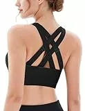 Litherday Sport BH Damen Starker Halt - Sports Bra Ohne Bügel Herausnehmbare Polsterung mit Verstellbare Doppelt Gekreuzte Schultergurte Damen BH für Tägliches Yoga Laufen, Schwarz M